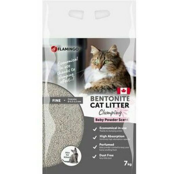 Karlie Flamingo Cat Litter Baby Powder 7 kg - Kanādas cementējošās smiltis ar bērnu pūdera aromātu 