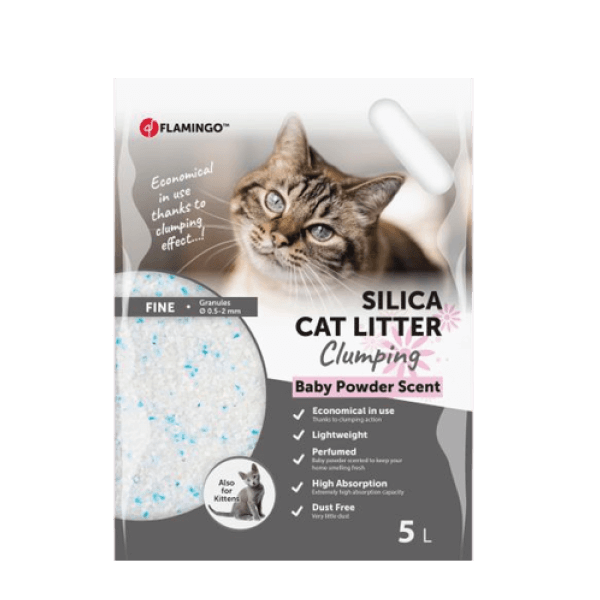 Flamingo Silica Fine Clumping Baby Powder 5l - silikona smiltis kaķiem 