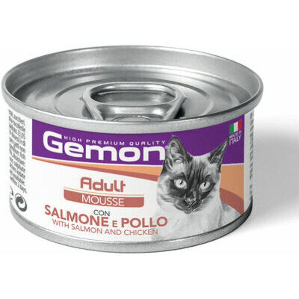 Gemon Cat mousse Adult with salmon and chicken 85 g (lasis un vista)- konservi kaķiem