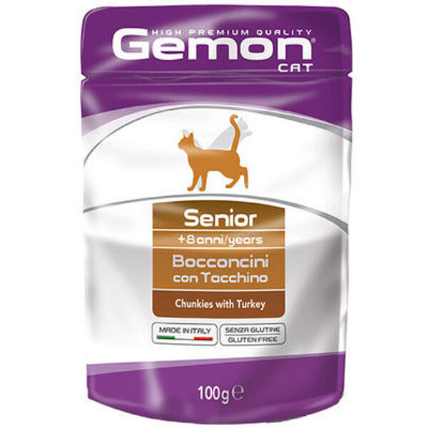 GEMON Wet Cat pouch Senior with turkey 100 g - konservi kaķiem