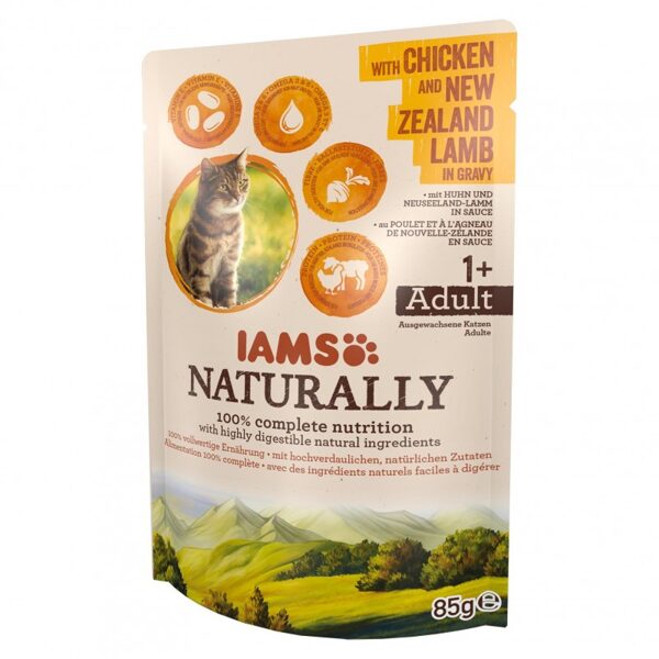 IAMS CAT Naturally Adult Chicken&Lamb in gravy 85g - Konservēta barība kaķiem