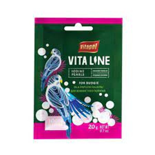  Vitapol VITALINE Iodine pearls supplementary mixture for budgie 20g - joda pērlītes - papildbarība viļņainajiem papagaiļiem