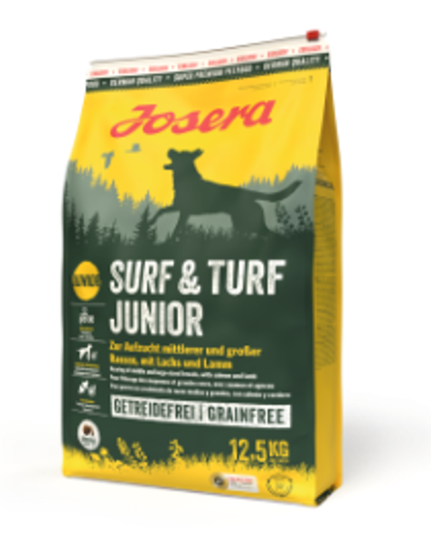 Josera SP  Surf&Turf Junior 12.5 kg - sausā barība vidējo un lielo šķirņu augošiem kucēniem (ar lasi un jēra gaļu)