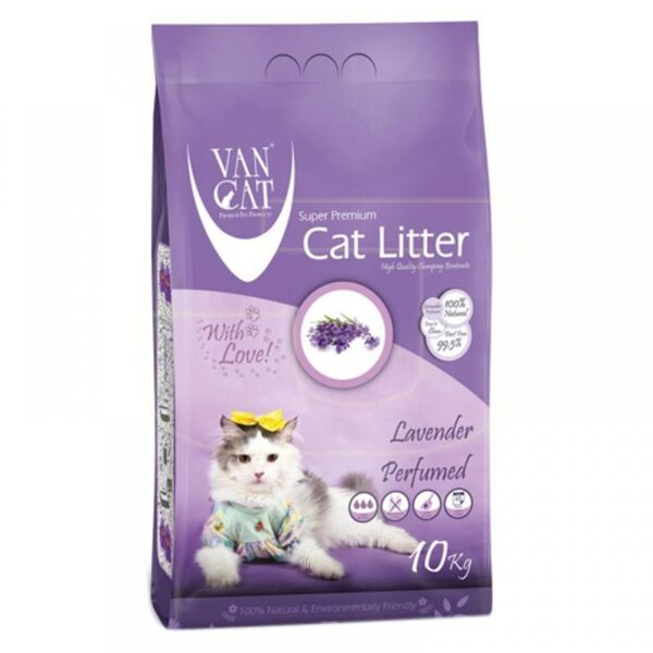 VAN CAT COMPACT LAVENDER 10KG - CEMENTĒJOŠĀS SMILTIS KAĶU TUALETĒM 