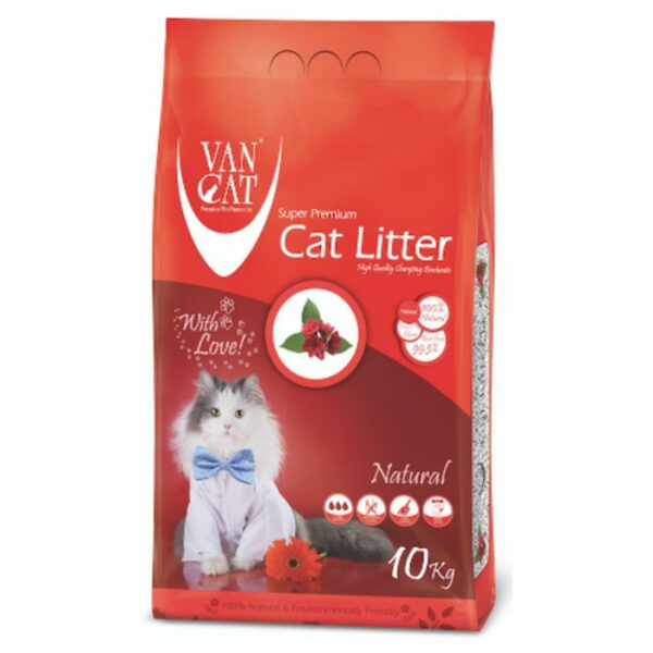 VAN CAT COMPACT 10KG CEMENTĒJOŠĀS SMILTIS KAĶU TUALETĒM BEZ AROMĀTA