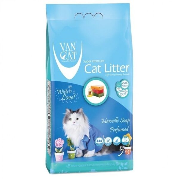 VAN CAT MARSEILLE SOAP 5KG - CEMENTĒJOŠĀS SMILTIS KAĶU TUALETĒM AR MARSEĻAS ZIEPES AROMĀTU 