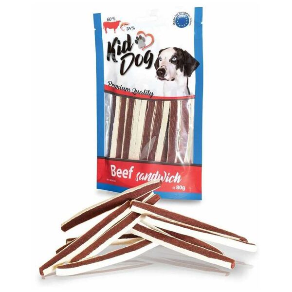 KIDDOG Beef Sandwich 80g - gardums suņiem ar liellopu un mencu