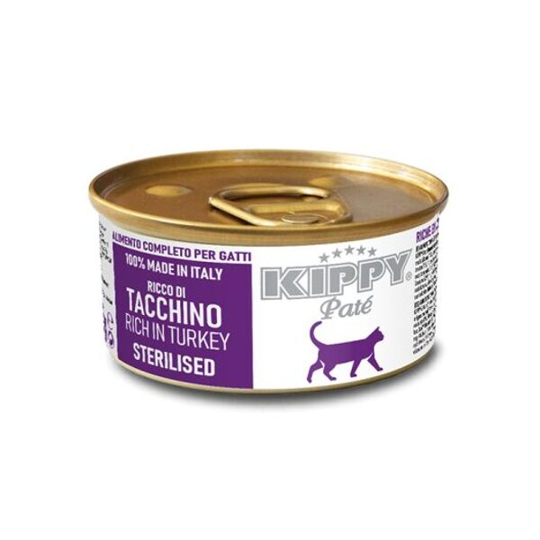 Kippy Pate Cat Sterilized, Rich in Turkey, 85g - mitrā barība ar tītaru pieaugušiem sterilizētiem kaķiem (pastēte)