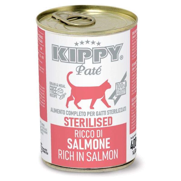 Kippy Pate Cat Sterilized, Rich in Salmon, 400g - mitrā barība ar lasi pieaugušiem sterilizētiem kaķiem (pastēte)