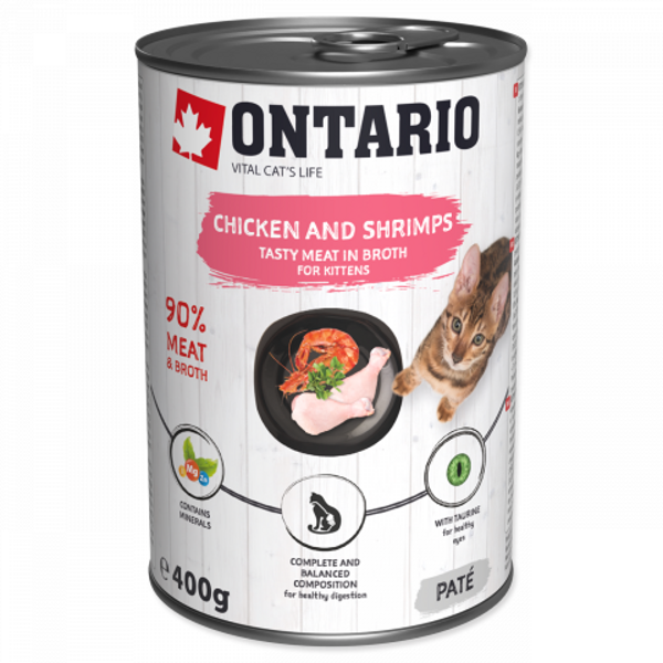 Ontario  Chicken with Shrimps for kitten 400g  - konservi kaķēniem  ar vistas gaļu un garnelēm
