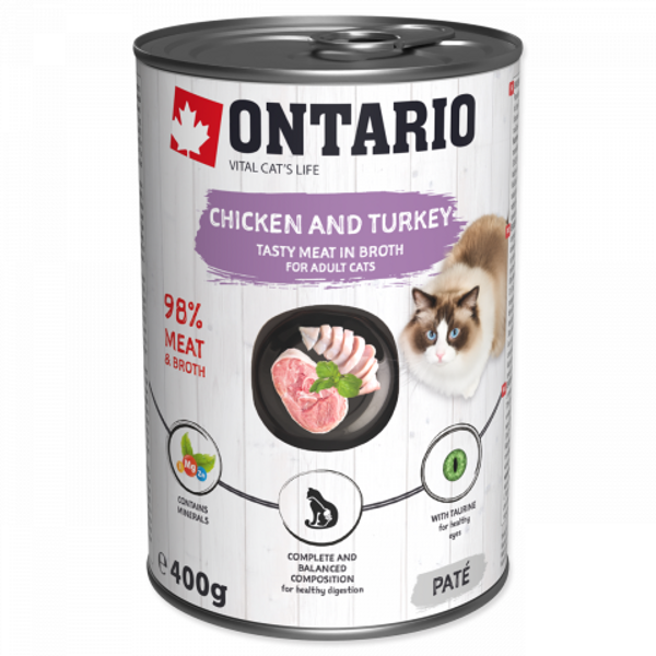 Ontario Cat Chicken & Turkey  400g - konservi kaķiem  ar vistas un tītara gaļu