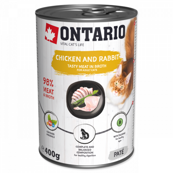 Ontario Cat Chicken with Rabbit flavoured with Cranberries 400g - konservi kaķiem  ar vistas un truša gaļu
