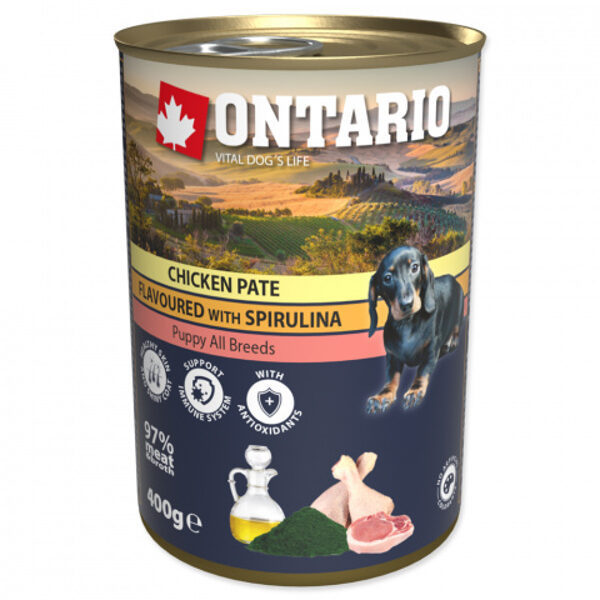 Консервы для щенков – Ontario Puppy Chicken Pate, Spirulina, Salmon oil, 400 г
