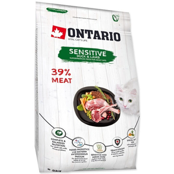 Ontario Cat Sensitive 2 kg - Super Premium klases barība kaķiem ar jutīgu gremošanas sistēmu un ādas problēmām
