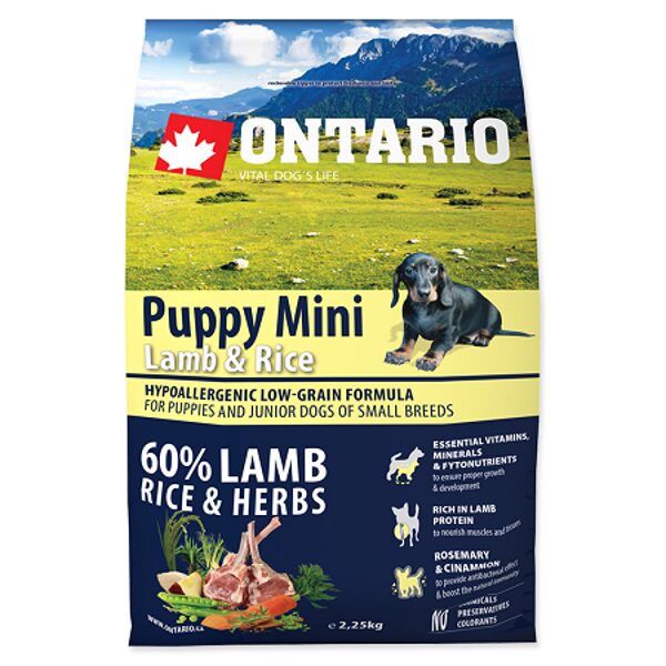 Ontario Puppy Mini Lamb and Rice 2.25kg-  сухой корм для щенков мелких пород с бараниной и рисом 