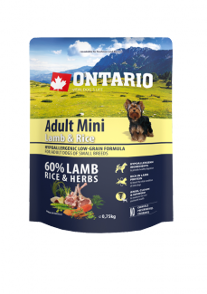 ONTARIO Adult Mini Lamb & Rice 750g - сухой корм с бараниной и рисом для взрослых собак мелких пород 