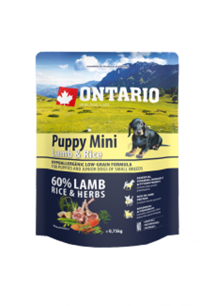 Ontario Puppy Mini Lamb and Rice, 0,75 kg -  сухой корм для щенков мелких пород с бараниной и рисом 