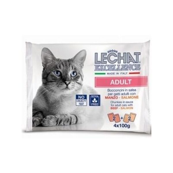 LECHAT Excellence pouches ADULT beef/salmon 4x100 g - konservi kaķiem