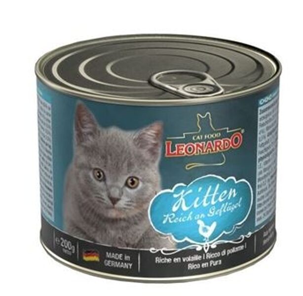Leonardo Kitten 200 g - konservi  kaķēniem vecumā no 3 nedēļu līdz 1 gadam (ar mājputnu)