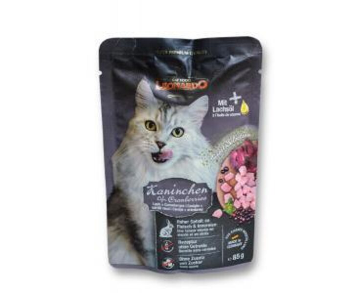 Leonardo Rabbit &Cranberries 85g - Kaķu konservi ar truša gaļu un dzērvenēm