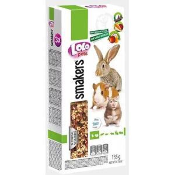 LOLO pets smakers fruit/vegetable/carob, 135g - Nūjiņas grauzējiem un trušiem ar augļiem/dārzeņiem/ceratoniju 3gb.