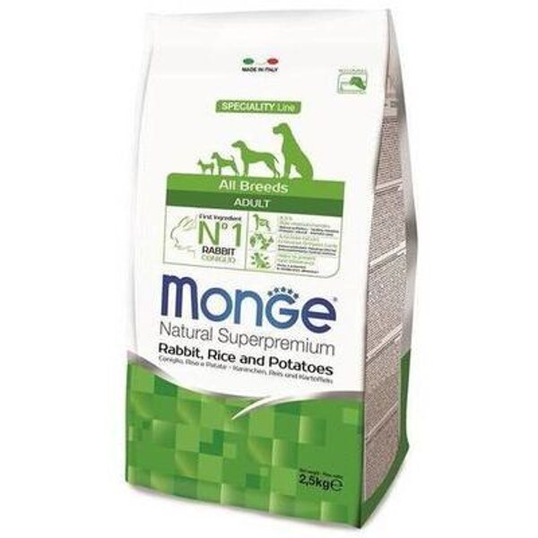 MONGE ALL BREEDS Adult Rabbit, Rice and Potatoes 2,5 kg - barība suņiem