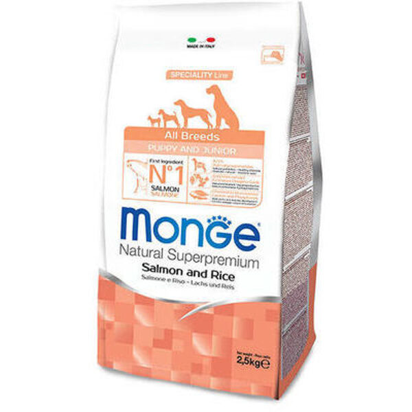 	 MONGE ALL BREEDS Puppy & Junior Salmon and Rice 12 kg - корм для щенков