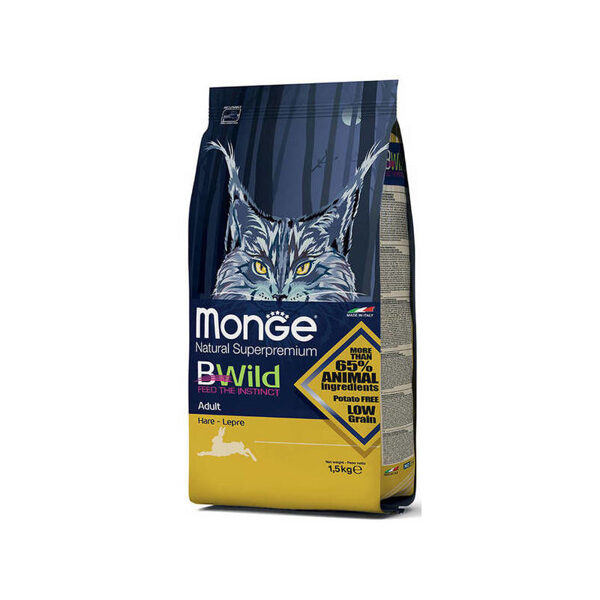 MONGE BWILD CAT Adult Hare 1,5 kg - barība kaķiem