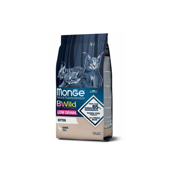 MONGE BWILD CAT Low Grain KITTEN Goose 1,5kg - - barība kaķiem