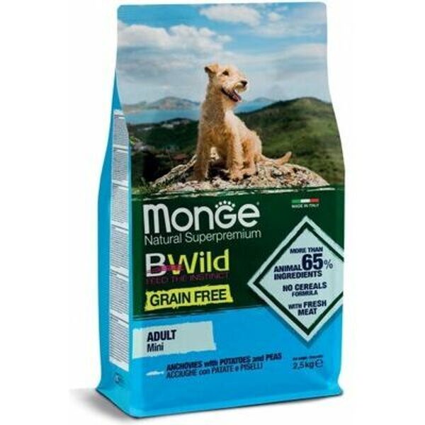 MONGE BWILD GF MINI with Anchovies, Potatoes & Peas 2,5kg