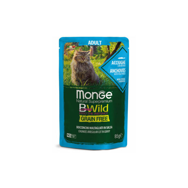 MONGE BWILD pouches Cat ADULT Anchovies with vegetables 85g