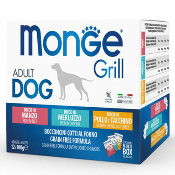 Monge Grill Multipacks Beef, Cod, Chicken and Turkey 12x100 g  - консервы для собак