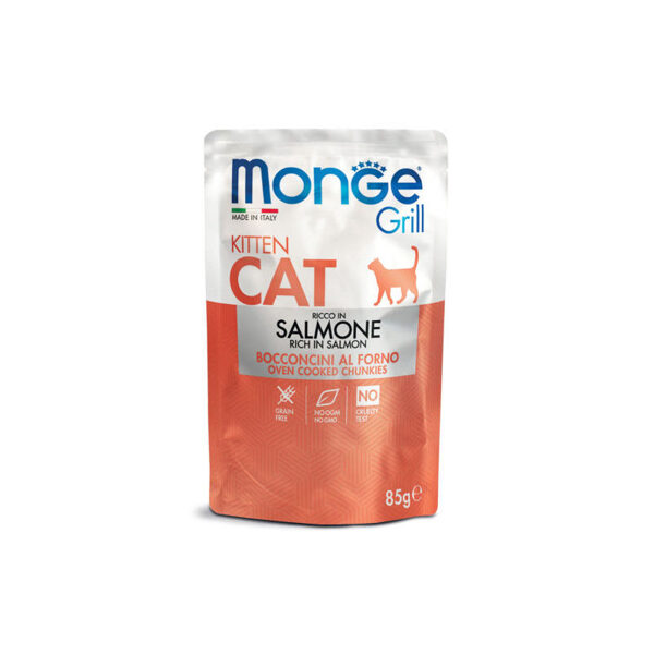 Monge Grill Pouch Chunkies in Jelly Rich in Salmone Kitten 85 g - konservi kaķiem