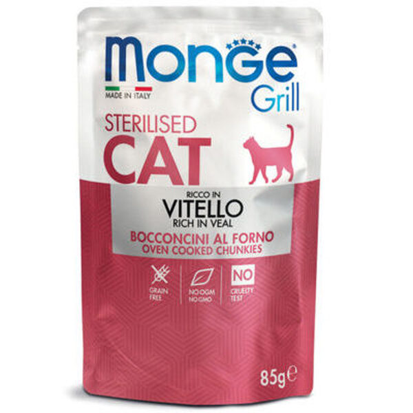 Monge Grill Pouch Chunkies in Jelly Rich in Veal Sterilised 85 g - konservi kaķiem