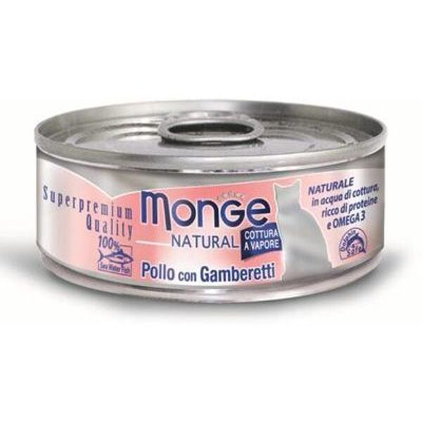 Monge Natural acqua Chicken with Shrimps 80 g - konservi kaķiem ar tunci, cāļa gaļu un garnelēm 