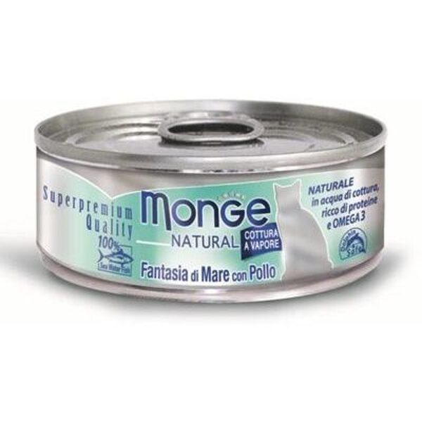 Monge Natural acqua Seafood mixed with Chicken 80 gr - konservi kaķiem ar jūras produktiem un cāļa gaļu
