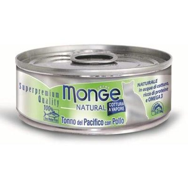 Monge Natural acqua Yellowfin Tuna with Chicken 80 gr - konservi kaķiem ar  tunci un cāļa gaļu