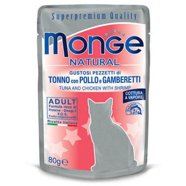 Monge Natural pouches Tuna in Jelly with Chicken and Shrimp 80g - konservi kaķiem