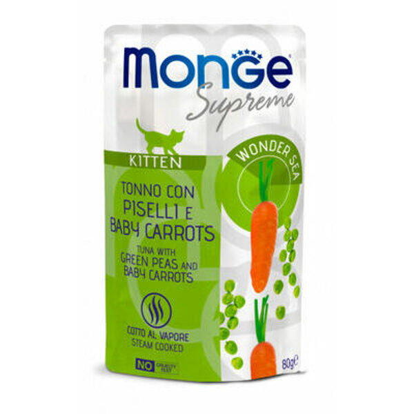 Monge Supreme pouches Tuna with green peas&baby carrot Kitten 80 g - konservi kaķēniem