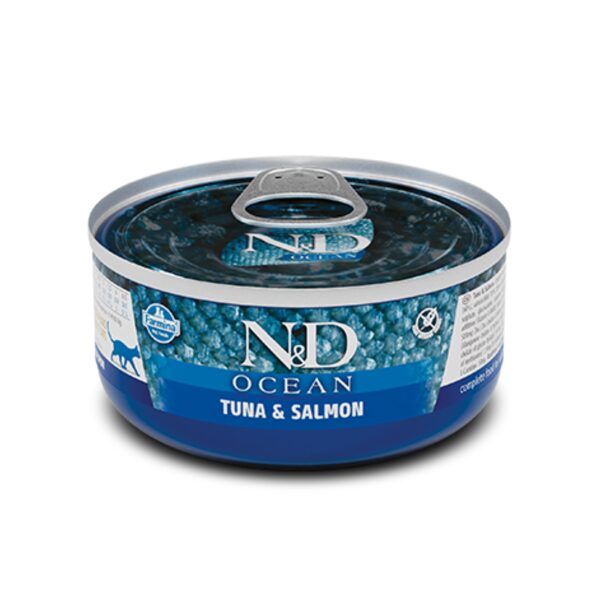 N&D CAT OCEAN TUNA SALMON 70G - konservi kaķiem ar tunci un lasi