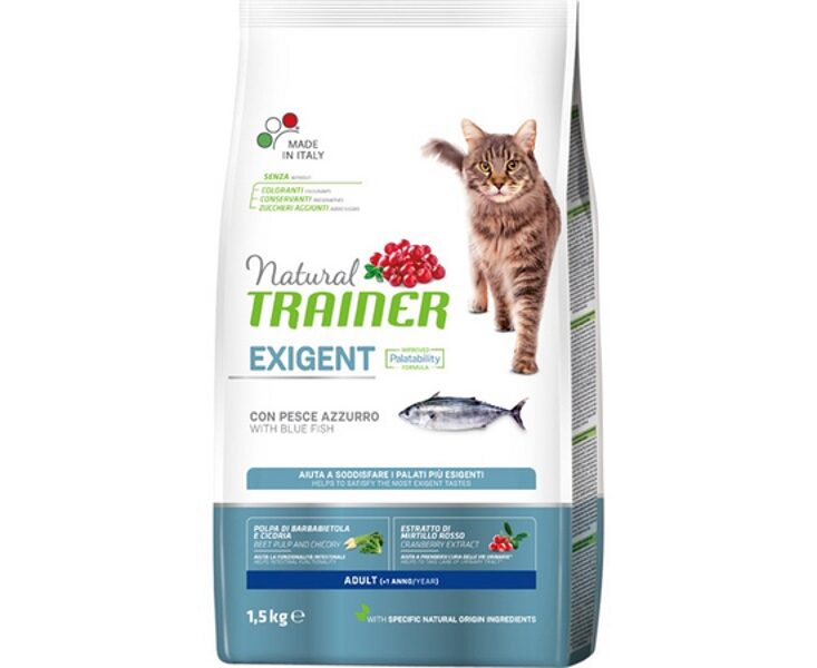 Natural Tainer Cat Exigent Blue Fish 1.5kg - sausā barība ar lufāru pieaugušiem kaķiem