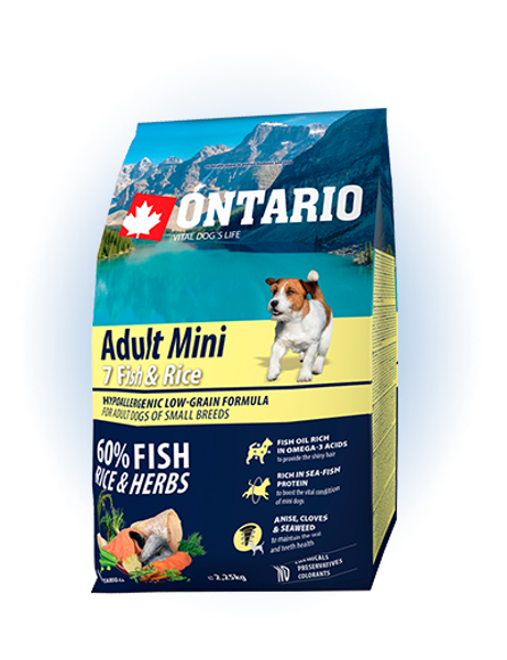 Ontario Dog Adult Mini Fish, Rice 2.25kg