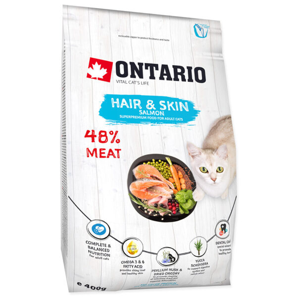 Ontario Cat Hair and Skin 400 g -  Super Premium barība veselīgai ādai un apmatojumam