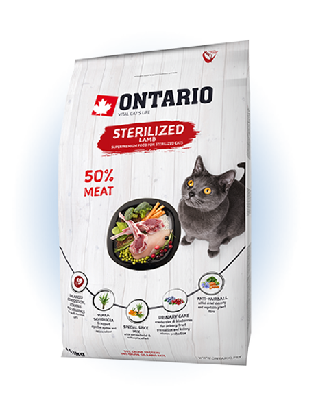 Ontario Cat Sterilised Lamb 400 g -  Super Premium barība sterilizētiem kaķiem vecumā no 1 līdz 7 gadiem