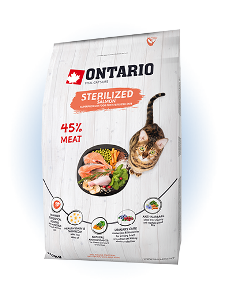 Ontario Cat Sterilised Salmon 6.5kg - sausā barība kaķiem