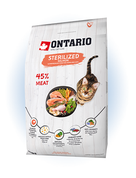 Ontario Cat Sterilised Salmon 400 g - sausā barība kaķiem