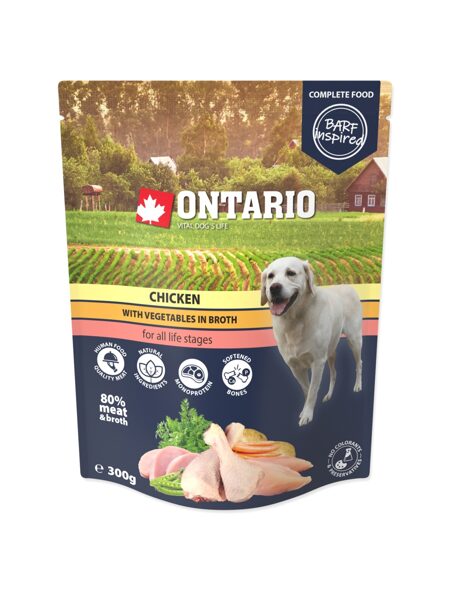 Ontario Chicken with vegetables in broth, 300g - Super Premium klases mitrā barība ar vistu buljonā pieaugušiem suņiem un kucēniem no 2 mēnešiem