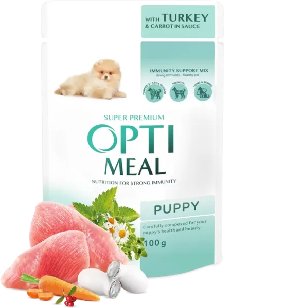 OPTIMEAL PUPPY 100g - консервы для щенков с индейкой и морковью в соусе