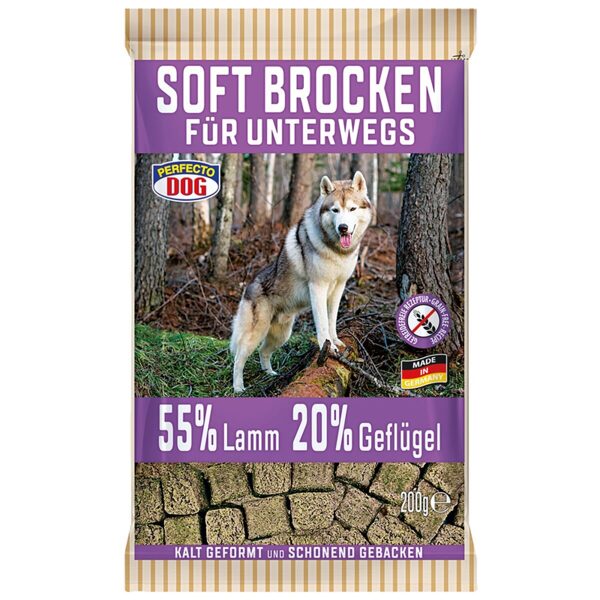 Perfecto Dog Soft Brocken ar jēru, mājputnu 200g - gardums suņiem