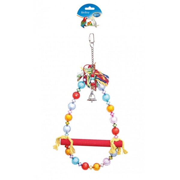 Duvo Plus Cage Swing With Beads - деревянные качели с колокольчиком и бусинами для средних попугаев